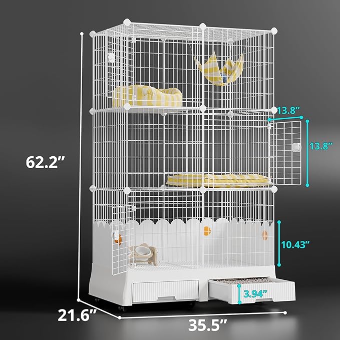 Oneluck Large Cat Cage Indoor On Wheels,35.5" L x 21.6" W x 62.2" H Cat Enclosure with Litter Box Ideal for 1-3 Cats,