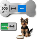 Dog Feeding Reminder Supplies with Magnet, Bone-Shaped Design Brushed Silver, Acrylic Pet Nursing Schedule for Breakfast & Dinner, Feed Slider with Bone Pattern, 2 Stickers 5.5 x 2.6inch