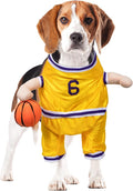 DELIFUR Dog Basketball Player Costume - Pet Halloween Costume Adjustable Funny Dress Up Sports Outfit Cosplay Clothes for Small Medium Dog (Yellow Basketball, Large)
