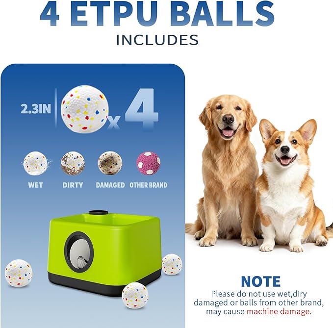 Automatic Dog Ball Launcher: Upgraded Auto/Manual Pet Ball Thrower Toy for Dog Indoor/Outdoor Play Include 4 Chew-Resistant Balls - Home,Park,Yard Dog Self Play Companion for Dog Parent