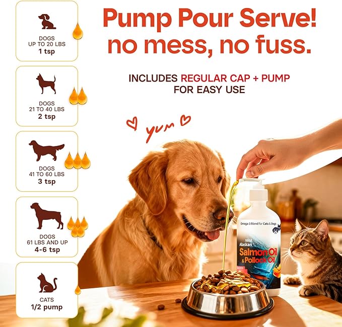 Wild Alaskan Omega 3 Salmon Oil for Dogs - Fish Oil for Dogs Natural Liquid - Must-Have Cat & Dog Essentials for Health - Cat and Dog Supplies Supports Skin & Coat - 16 Fl. Oz