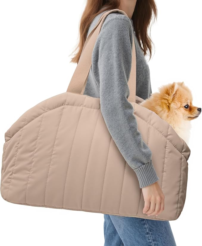 Dog Purse Carrier for Small Dogs - Dog Carrier Purse with Secure Harness Clip, Dog Tote Bag for Small Dogs and Puppies - Brown