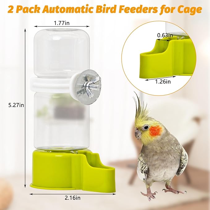 BNOSDM Automatic Bird Water Dispenser 2 Pcs No Mess Parrot Cage Water Feeder Drinker Suspended Bird Drinking Device Parakeet Cage Accessories for Budgies, Cockatiel, Conure, Canary, Finch (Green)