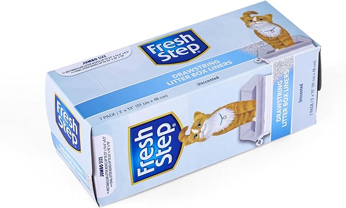 Fresh Step Jumbo Drawstring Cat Litter Box Liners, Unscented Heavy Duty Kitty Litter Bags for X-Large Oval or Rectangle Pans, Helps Contain Mess, Easy Lift Out Cleanup, 36 x 19 in, 7 Count