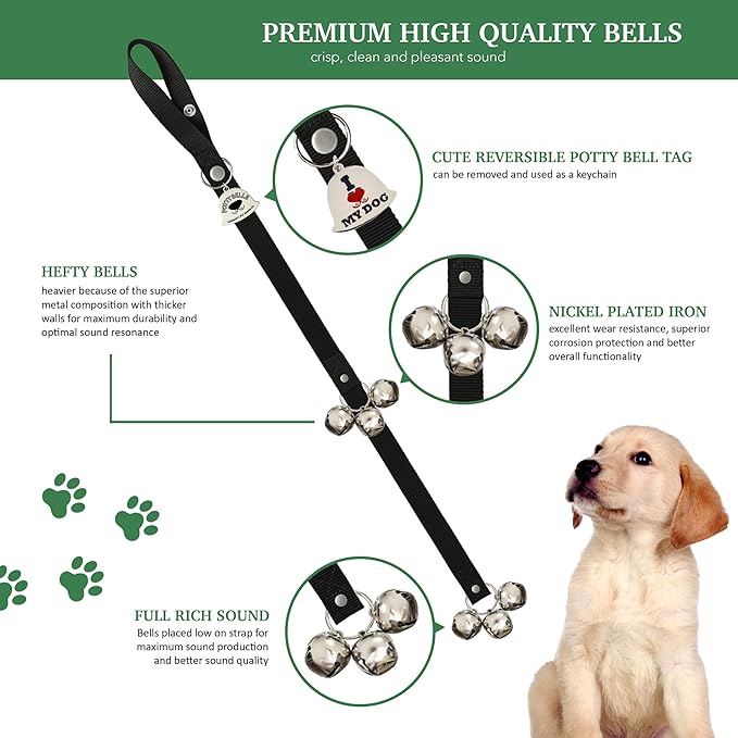Caldwell's Pet Supply Co. Dog Potty Bells, Dog Door Bell, Bells To Go Outside, Potty Training Bell, Dogs Doorbell, Dogs Potty Doorbell, Ring To Go Pee, All Breed Puppy Training Tool - Black (Set of 2)