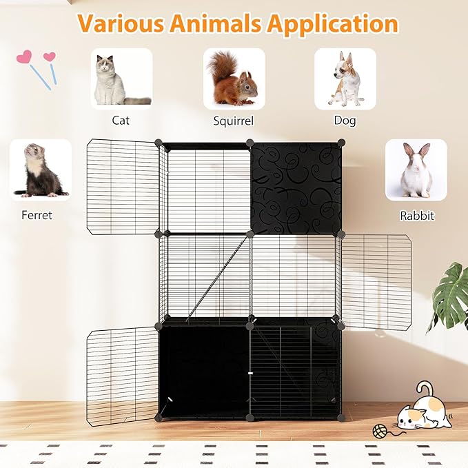 Tangkula Cat Cages Indoor, 3-Tier Large Cat Enclosure with 2 Ladders, 3 Doors, Detachable Metal Wire Kennel for Indoor Cats to Play and Rest, DIY Cat Crate & Pet Playpen Catio for Small Animals