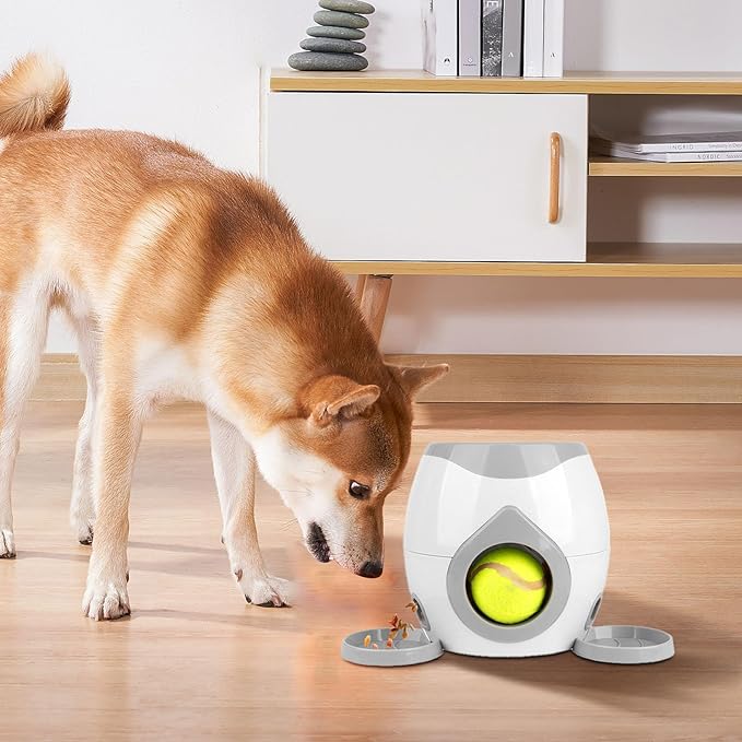 Dog Food Reward Machine, Automatic Dog Ball Launcher, Dog Tennis Ball Throwing Machine for Interactive Play & Training Small and Medium Dogs (White)