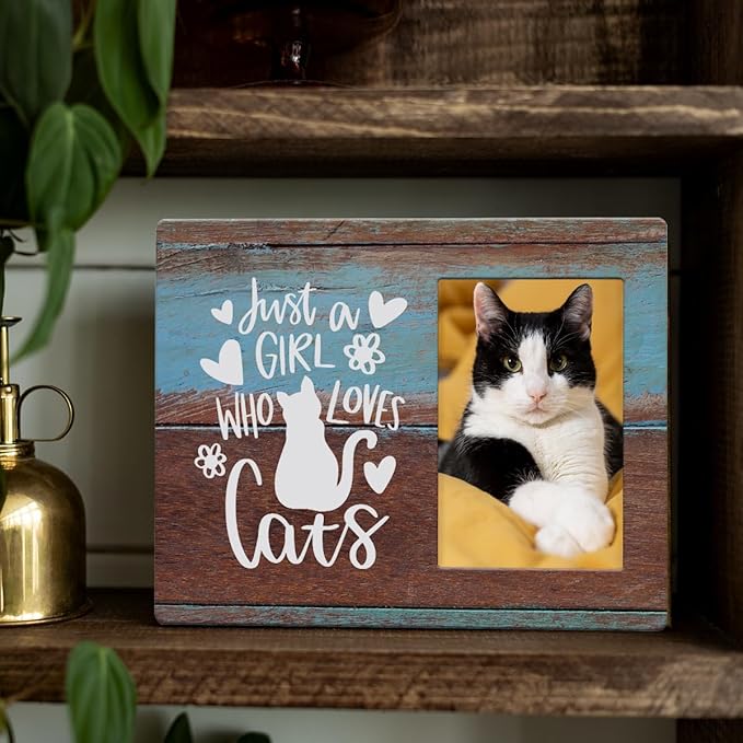 IAXIC Cat Mom Photo Frame Gifts for Cat Lovers Rustic Wooden Picture Frame Birthday Christmas Friendship Presents for Women Bestie Niece BFF Daughter Sister