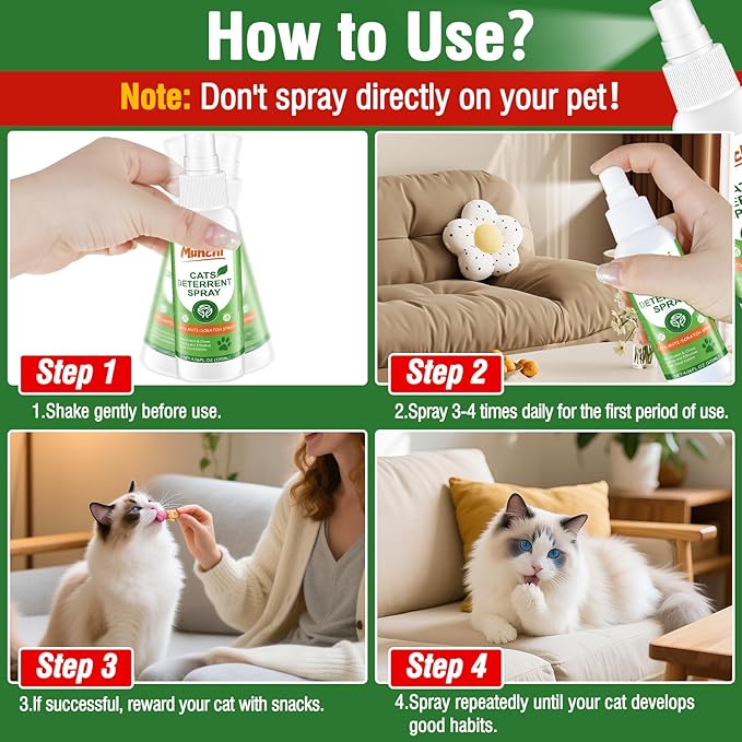 MUNCHI Cat Scratch Deterrent Spray – Natural Indoor & Outdoor Repellent, Furniture Protection, Prevent Scratching, Digging & Chewing
