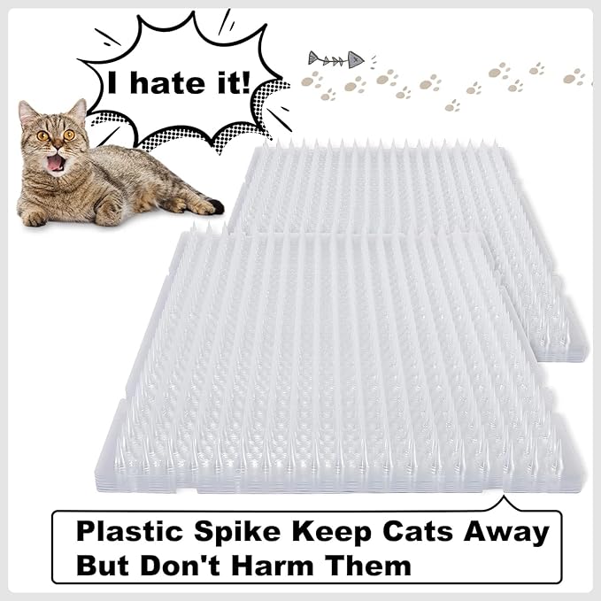 10-Pack Cat Deterrent Spike Mats, Plastic Thorn Strips to Keep Cats Off Furniture, Beds, Counters, Protective Mat for Sofas, Tables, and Gardens