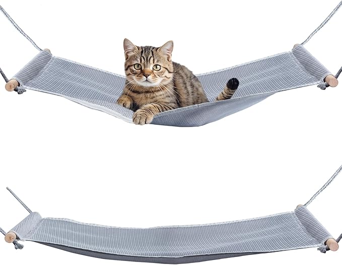 Cat Hammock for Cage Hanging Wooden Pet Hammock Bed Outdoor Cooling Pad for Cats, Ferret, Puppy, Rabbits, Small Animals (Grey)