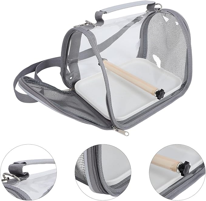 HEMOTON Portable Small Bird Travel Cage Carrier with Standing Perch, Lightweight Handheld Bird Carry Bag for Parakeet, Conure, and Budgie Outdoor Transport