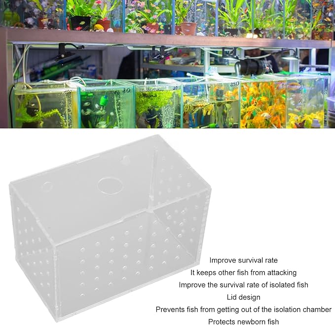Fish Breeder Box, High Transparency Acrylic Hatchery Incubator Tank, Aquarium Fish Breeding Box with Suction Cups, Isolation Box for Baby Fishes Shrimp Clownfish, Easy to Observe a (14 * 8 * 9CM)