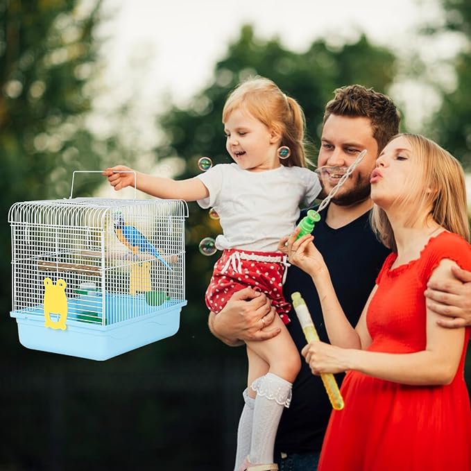 Small Bird Cages for Cockatiels - Parrot Travel Cage Starter Kit with Stand Accessories Birdcage Great for Parakeets Lovebirds Parrotlets Finches Canaries and More Small Birds(Blue)