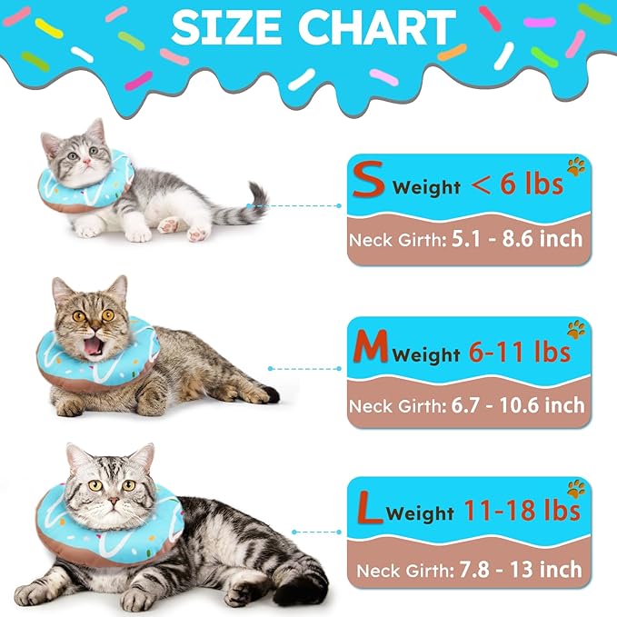 Cat Cone Collar Soft, Waterproof Cat Recovery Collars Spay Cones to Stop Licking Cute Donut E Collar After Surgery Anti-Lick Wound Healing Safety Elizabethan Collar for Kittens (Donut Blue, Large)
