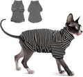 Fleece Sphynx Cat Clothes Soft Hairless Cat Clothes Pullover Cat Sweater for Chihuahua All Season Light and Warm Kitten Cloth for Cats Only Puppy Clothes Small Dog Sweater (B-Striped, 2XL)