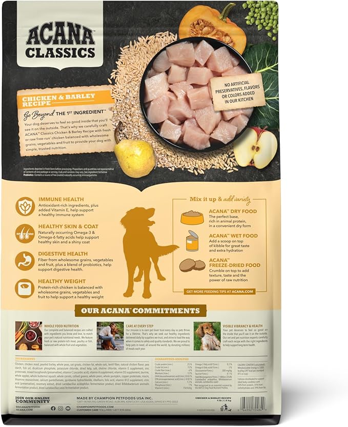 ACANA Classics Dry Dog Food Chicken and Barley Recipe 4lb Bag