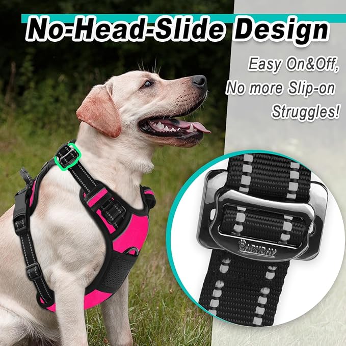 BARKBAY Dog Harness No Pull 3 Buckles for Small Dogs - Adjustable, Reflective, Comfortable, No Choke, Heavy-Duty - Perfect for Outdoor Training, Walking, and Hiking - Strong & Durable - S & Pink