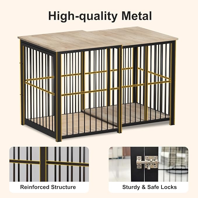 Erinnyees 45.6" Dog Crate Furniture, Wooden Dog Kennel with Retractable Design for Small Medium Large Dogs, Heavy-Duty Side Table Style Indoor Dog Cage with Cushion, 24–45.6 Inch