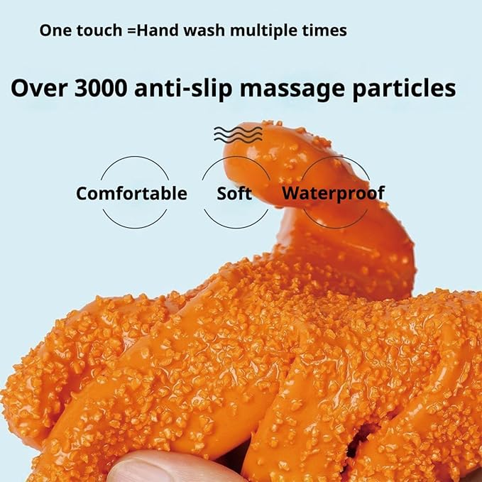 YOFANG Pet Grooming Gloves for Washing Dogs & Cats, 27.6" Extra Long Waterproof Rubber Bath Gloves, Anti-Bite Anti-Scratch Hair Removal Cat Bath Glove with Soft 3500+ Particles, Orange
