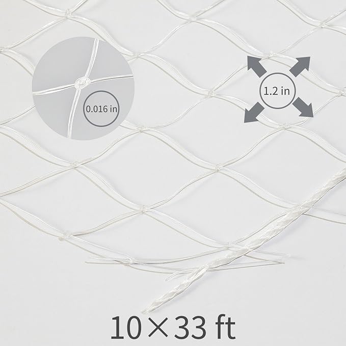 Cat Balcony Net – Transparent Nylon Safety Screen for Balconies, Windows, Patios & Catios; Apartment-Friendly Garden/Deck Netting; Weather-Resistant, Cut-to-Fit; Install Kit Included;（White）