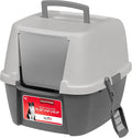 IRIS USA Large Cat Litter Box with Front Door Flap, Covered Enclosed Litter Box Enclosure with Scoop, Handle & Buckles for Portability & Privacy, Hidden Litter Pan, Gray