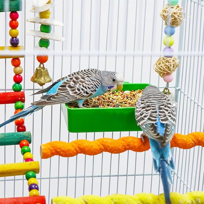 18 Pcs Bird Plastic Feeder, Seed Food Cage Hanging Food Bowl Feeding Dish for Poultry Pigeon Parrot Parakeet Budgie