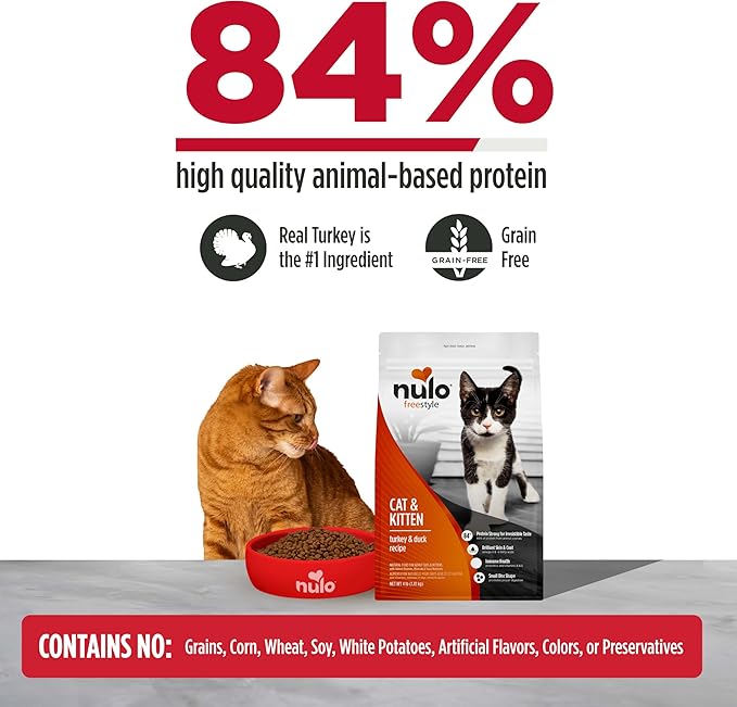 Nulo Freestyle High Protein Cat & Kitten Food, Turkey & Duck Recipe - Natural Grain-Free Dry Cat Food with Omega Fatty Acids & Probiotics, 4 lb Bag
