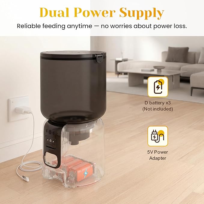Automatic Cat Feeder with 1080p HD Camera, Automatic Dog Feeder with App Control via 2.4G/5G WiFi, Dual Power System & Voice Recording, 4L Food Dispenser for Cats and Small Dogs, Black
