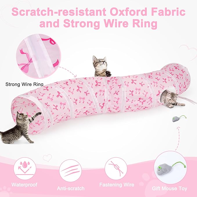 Glittme Cat Tunnel, Cat Tunnels for Indoor Cats, S-Shape Peekaboo Cat Cave with Cat Toys, Foldable Cat Tubes and Tunnels for Cats, Rabbit, Puppy, Guinea Pig