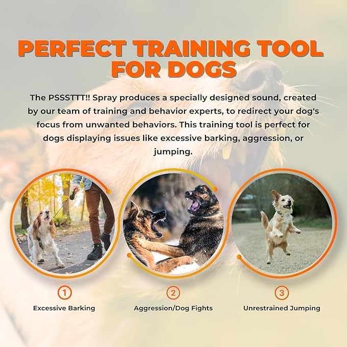 PSSSTTT! Dog Corrector Spray for Dogs 99g (2 Pack) - Effective Behavior Training for Dogs, Dog Fight Deterrent - Safe & Humane No Jump or Bark, Air Spray for Dogs, Air Horn for Training