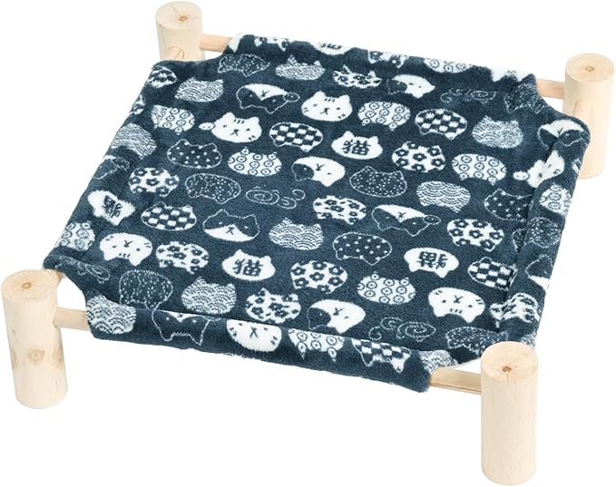 Patas Lague Cat and Dog Hammock Bed for Small Dogs, Flannel Fleece Wooden Cat Pet Rabbit Elevated Bed Cots Furniture for All Seasons Blue