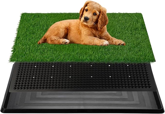 Dog Litter Box with Grass – 16 x 20 inch,Strong Absorbency Grass Pad with Tray, Dog Potty Training Pad (16“x20”)