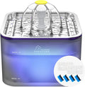 Crystal Cat Water Fountain Stainless Steel with 4 Filters and 4 Sponges, 101oz/3L Pet Fountain with LED Light for Cats and Dogs (Grey)
