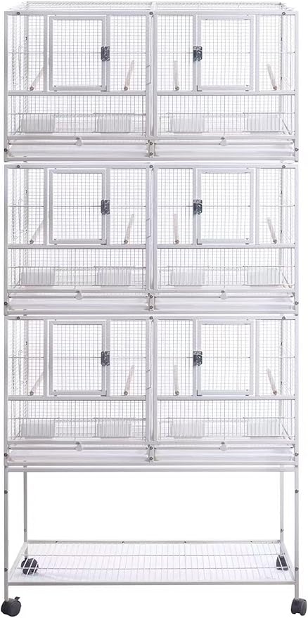 1F/2F/3F Stackable Center Divided Breeder Breeding Bird Flight Double Rolling Cage for Aviaries Canaries Cockatiels Lovebirds Finches Budgies Small Parrots. (White Vein, 3F)