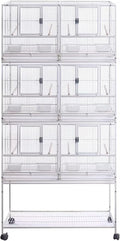 1F/2F/3F Stackable Center Divided Breeder Breeding Bird Flight Double Rolling Cage for Aviaries Canaries Cockatiels Lovebirds Finches Budgies Small Parrots. (White Vein, 3F)