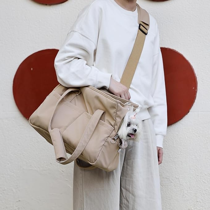 Pet Dog Casual Crossbody Bag, Hands-Free One Shoulder Soft Edged Pet Bag, Fully Open Sunroof Cover with Mesh Window and Large Front Pocket, Pet Carrier Purse for Small Dog Cat（Can Hold 10 Pounds）