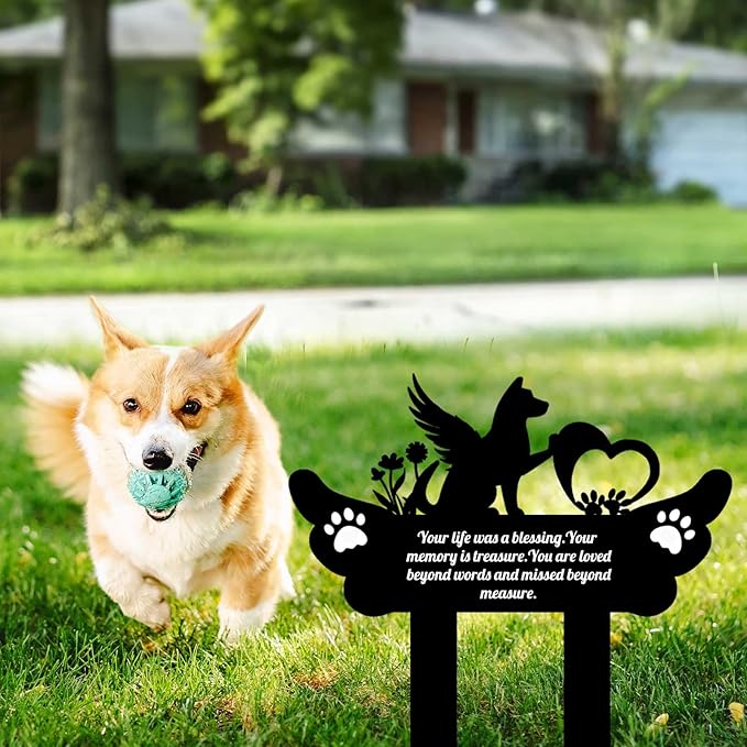 Pet Grave Markers,Metal Pet Headstone for Lost Dog Sympathy Gift,Waterproof Grave Markers for Garden or Indoor,Dog Tombstone Garden Memorial Stake (11.4in)