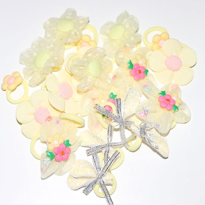 20pc Handmade Puppy Hair Bows Yellow, Cute Bowknot Top Knot with Elastic Bands for Yorkie Grooming
