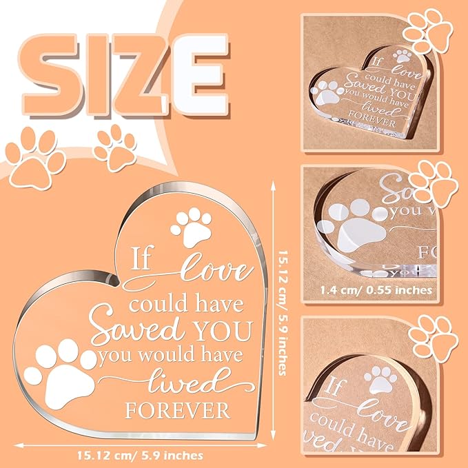 Chunful Pet Memorial Gift Sympathy for Loss Remembrance of Dog Cat Pet Keepsake Memorial Bereavement Crystal Acrylic Heart Decor Condolence Gifts for Loss of Loved One(If Love Could)