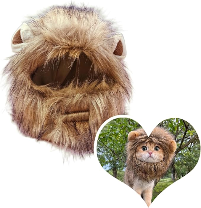 Mane Wig for Cat Costume Pet Adjustable Washable Comfortable Fancy Lion Hair Cats Clothes Dress for Christmas Easter Festival Party Activity