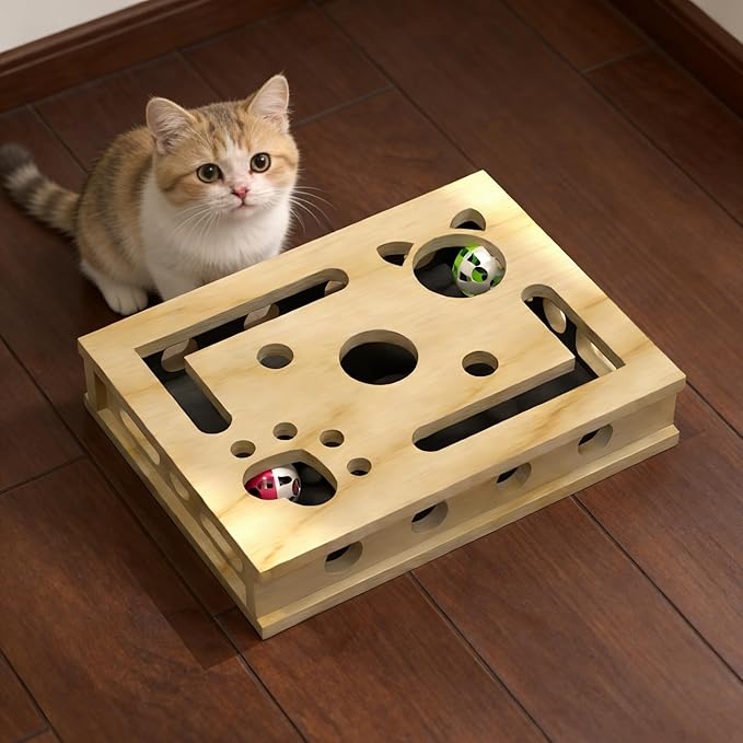 Cat Nail File Enrichment Box, Cat Scratch Puzzle Box with Replaceable Filing Pad, Stress-Free Grooming Toy for Indoor Cats