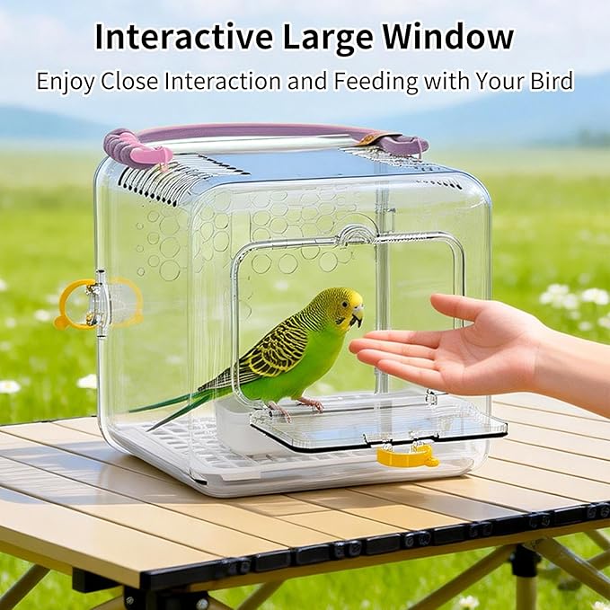 Bird Carrier - Transparent Portable Breathable Parrot Cage, Flying Squirrel Carrier, Ideal for Parakeets Conures Canaries Budgies Cockatiels Lovebirds Hamsters Outdoor Park Travel