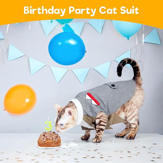 Cat Tuxedo Suit, Stylish Cat Tuxedo Outfit Formal Suit, Kitten Formal Attire Wedding Birthday Onesie Costume for Male Girl Hairless Cats, Pet Fashion Apparel Fancy Clothes, Black, 2XL