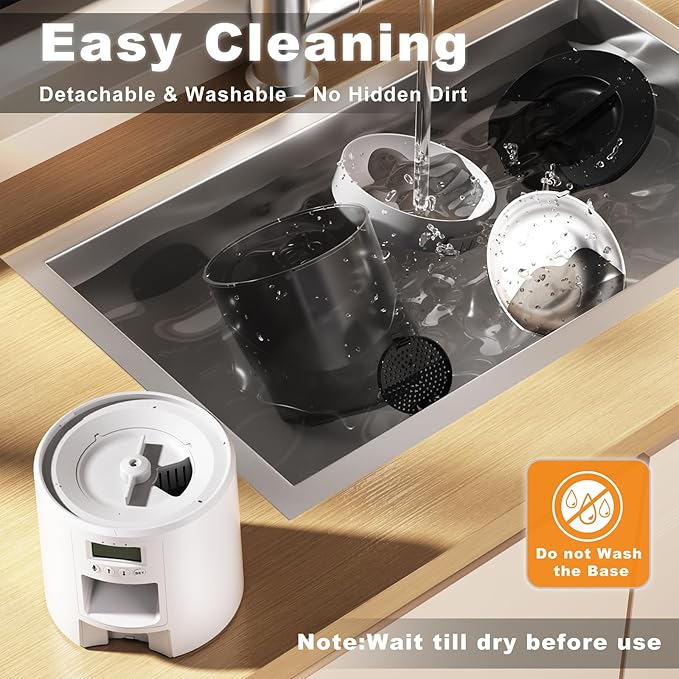 Automatic Cat Feeder for 2 Cats,6 Meals/Day,Dual Power,Dry Pet Food Autofeeder Portion Control,Timer Setting,10S Voice Record (Transparent White, 4.2L-Stainless Steel 2 Bowls)