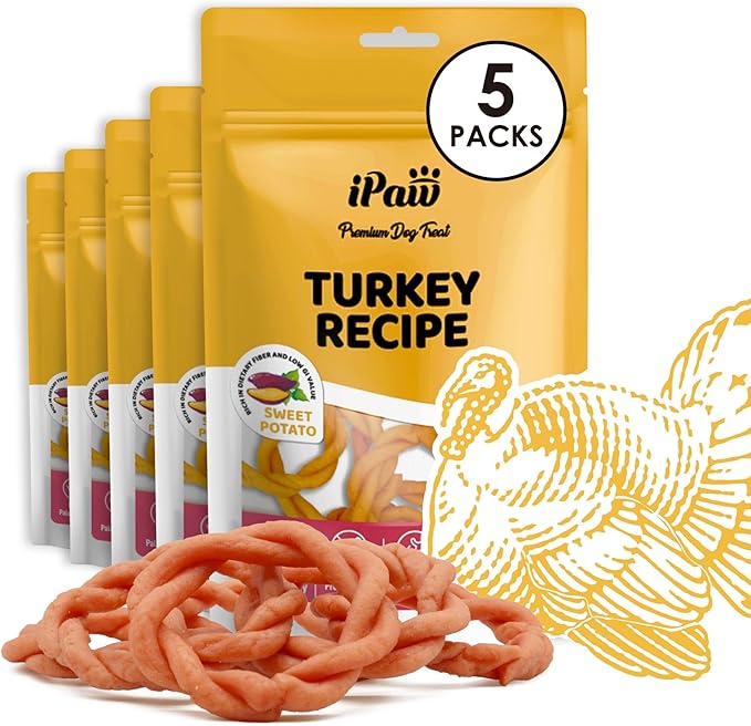 iPaw Turkey Dog Treats, All Natural Human Grade Dog Treat, Suitable for Training chew, US Sourced Raw Material, Hypoallergenic, Rawhide Alternative, Ring (Sweet Potato), 5 Packs