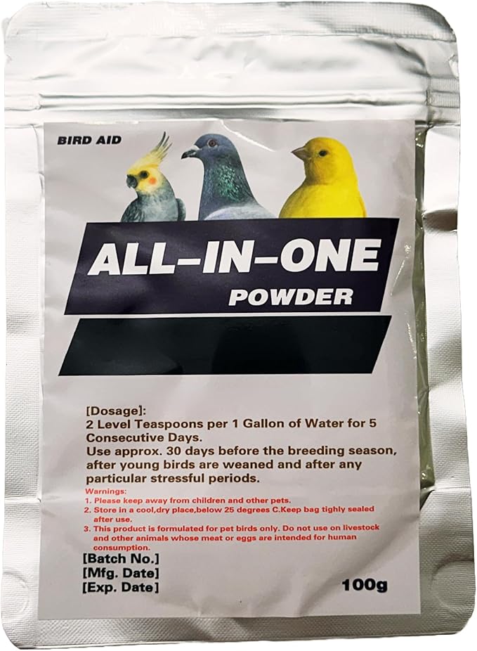 All in One Powder Medicine for Pigeons, Canary, Finches, Parakeet, Cockatiels, Parrots, Cage Small Birds, & Aviary Birds