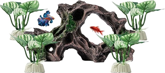 5pcs Driftwood Cave Aquarium Decor, Fish Tank Decorations Silk Aquarium Plants for Betta Fish Tank acccessories (Driftwood)