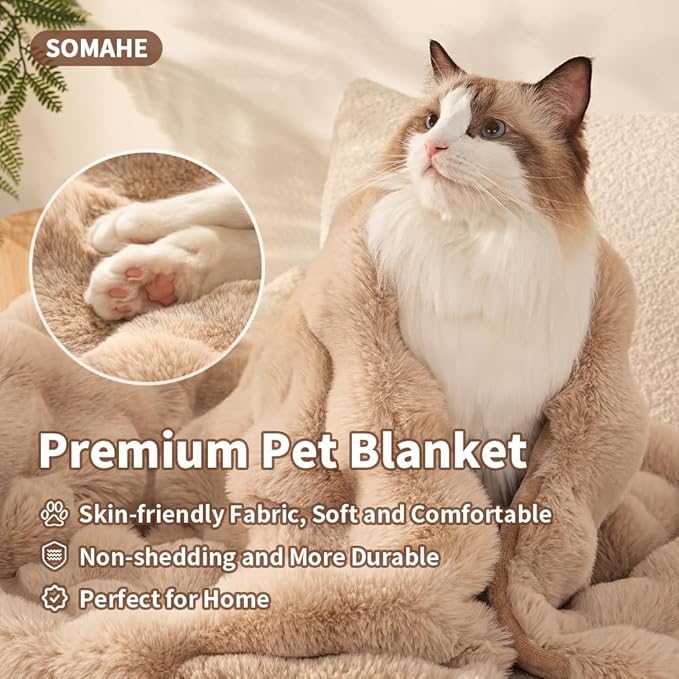 Self-Warming Cat Blanket, Dual-Side Plush Sherpa Throw with Anti-Static, Snuggle Mat for Kittens & Cats, Cozy Bed Topper for Windowsills & Couches, Machine Washable & Dryable, 21x18 Inch Coffee