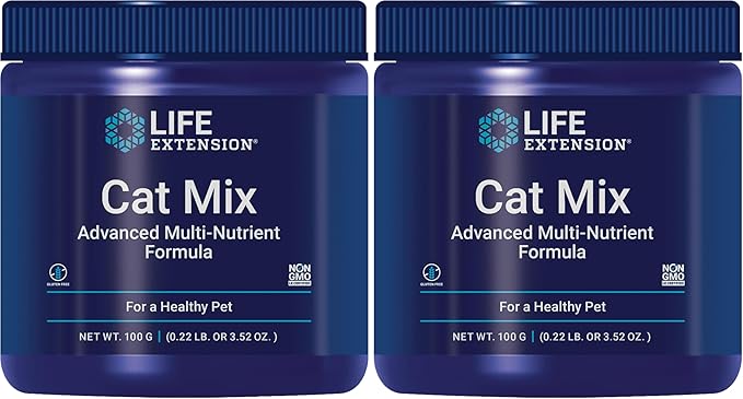 Life Extension Cat Mix,cat Food Supplements,Heart Health,probiotics,L-arginine,Taurine,B12,folic Acid,Vitamin C,Vitamin E,Rosemary,Nutrient Absorption,Gluten-Free,Non-GMO,85 Servings,(Pack of 2)